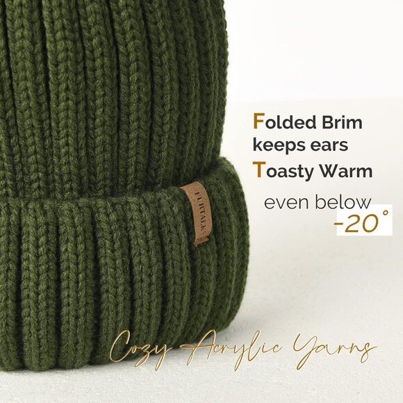 Womens Winter Knitted Beanie Hat with Faux Fur Pom Warm Knit Skull Cap Beanie fo - Picture 2 of 6